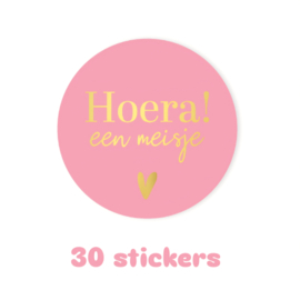 30x sticker - HOERA een meisje - geboorte - baby - kindje - leuk inpakken - Sluitstickers  - cadeausticker