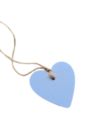 Blauw houten hart label
