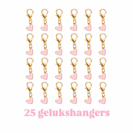 25 gelukshangers -hartje - liefde -  goudlook - geluk - bedel - sleutelhanger