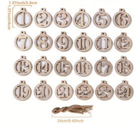 24 houten cijfers adventskalender - inclusief touw - advent -