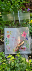 20x cadeauzakje transparant bloem Thank you