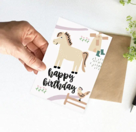 Nynke Ontwerpt wenskaart paard Happy Birthday