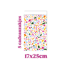 5x Cadeauzakje Terrazzo  Color - 17x25cm