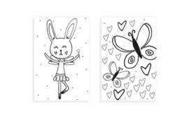 Nynke Ontwerpt Mini-kaart Inkleur kaartje konijn vlinder