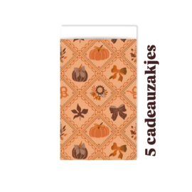 5 Cadeauzakjes Luxury Pumpkins - herfst - najaar - swap - inpakzakjes - 12x19cm - makkelijk inpakken - leuk verpakken