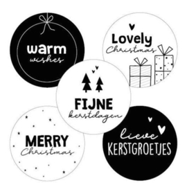 10x kerst sticker Zwart / Wit 