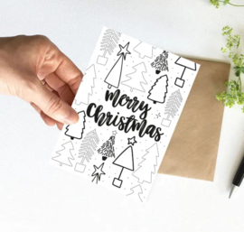 Nynke Ontwerpt Inkleurkaart Kerstboom Merry Christmas