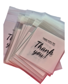 50x Zakje Cellofaan Zwart/Wit Thank you! 7x7cm