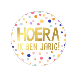 10x Sticker MultiColor 'HOERA Ik ben Jarig"