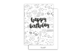 Nynke Ontwerpt Inkleurkaart Happy Birthday  Auto