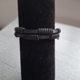 Zwart leren armband enkel touw