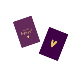2x mini kaartje - voor de liefste juf - paars hartje - goudfolie - leerkracht - onderwijs -einde school - vakantie