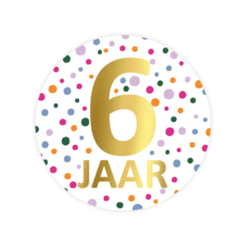 5x Sticker ' 6 jaar' Confetti