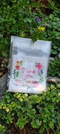 20x cadeauzakje transparant bloem Thank you 7x7cm