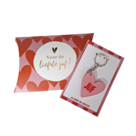 Sleutelhanger JUF en cadeaudoos  - school - leerkracht - onderwijs -  leuk inpakken - juffendag - vakantie - bedankje