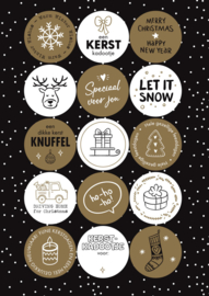 Stickervel A5 Kerst  15 Stickers Zwart / Wit / Goud 