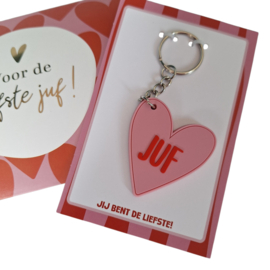 Sleutelhanger JUF en cadeaudoos  - school - leerkracht - onderwijs -  leuk inpakken - juffendag - vakantie - bedankje