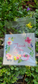 20x cadeauzakje transparant bloem Thank you