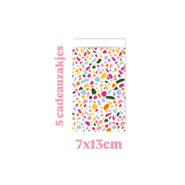 5 Cadeauzakje - Terrazzo color - 7x13cm