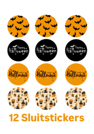 12 sticker Halloween - sluitstickers - Trick or Treat - oktober - happy halloween - vleermuis