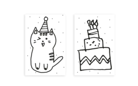 Nynke Ontwerpt Mini-kaart Inkleur kaartje kat taart
