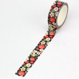 Washi Tape - Aardbeien -  15mm breed en 10m lang - siertape - tape - journaling -