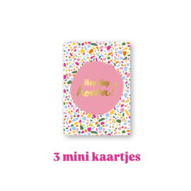 3 kleine kaartjes - Hiep hiep HOERA  - Terrazzo-  A7 - Zonder envelop