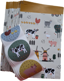 6x Cadeauzakje en 6x Sticker boerderij M