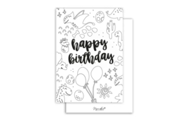 Nynke Ontwerpt Inkleurkaart Happy Birthday  Dino