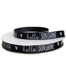 3m Satijnlint  Zwart Wit "Hello Sunshine"
