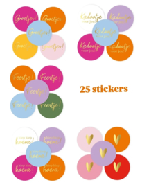 25 Sticker - color Mix - 4cm - sluitsticker -  cadeausticker - voorjaar -