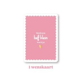 1 Wenskaart  Kaartje  - Welkom lief klein meisje - roze - baby - geboorte