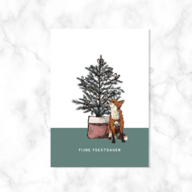 A6 kaart  kerst vos met kerstboom