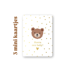 3 kleine kaartjes - Little Bears wit - Baby -  Geboorte -  A7 - Zonder envelop
