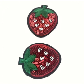 Embleem aardbei glitter - 5 x 5.5 cm - applicatie - opstrijken - strijken