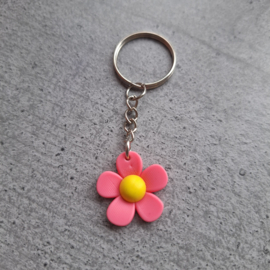 Sleutelhanger Bloem donker roze geel