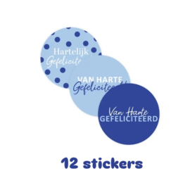 12x sticker - blauw - gefeliciteerd  - leuk inpakken - Sluitstickers  - cadeausticker