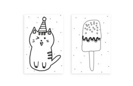 Nynke Ontwerpt Mini-kaart Inkleur kaartje kat ijsje
