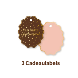 3 Cadeaulabel van harte gefeliciteerd   - bruin - naamkaartje