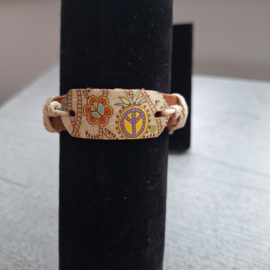 Bruin leren armband peace