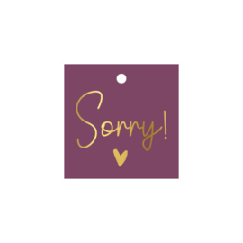 3x Cadeaulabel SORRY - excuses - naam kaartje - bloemenkaartje - label - hangkaartje - cadeaukaartje - leuk inpakken