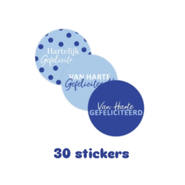 30x sticker - blauw - gefeliciteerd  - leuk inpakken - Sluitstickers  - cadeausticker