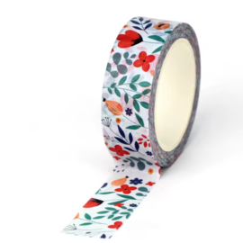 Washi Tape bloemen wit -  15mm breed en 10m lang - siertape - tape - journaling -