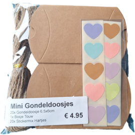 Set met 20 mini Gondeldoosje, stickers en touw neon