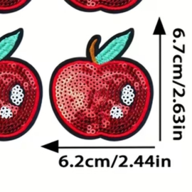 Embleem appel - glitter - 6 x 6.5 cm - applicatie - opstrijken - strijken