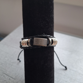 Zwart leren armband 3 delig met plaatje
