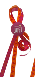 2x 5 m Sierlint Lieve juf  / hartje  oranje roze
