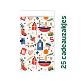 25 Cadeauzakjes  sinterklaas - Pakjes Pret - schoenkado - pakjesavond - swap - inpakzakjes - 12x19cm - makkelijk inpakken - leuk verpakken