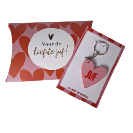 Sleutelhanger JUF en cadeaudoos  - school - leerkracht - onderwijs -  leuk inpakken - juffendag - vakantie - bedankje