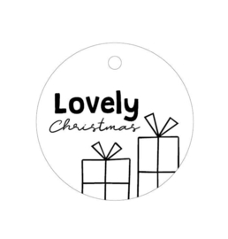 5x Cadeaulabel Rond " Lovely Christmas " 